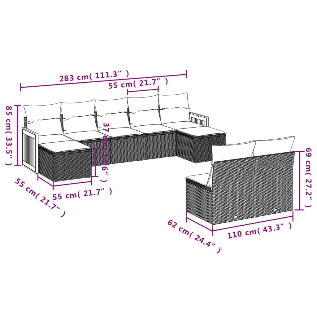 Garden Sofa Set 9 Piece Outdoor Furniture Patio Seating Grey