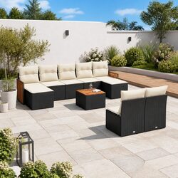Outdoor Garden Sofa Set 10 Piece Patio Furniture Black Rattan with Cushions