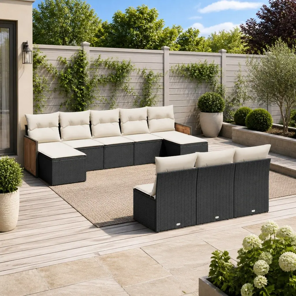 Garden Sofa Set Modular Outdoor Furniture 10 Piece Black Poly Rattan
