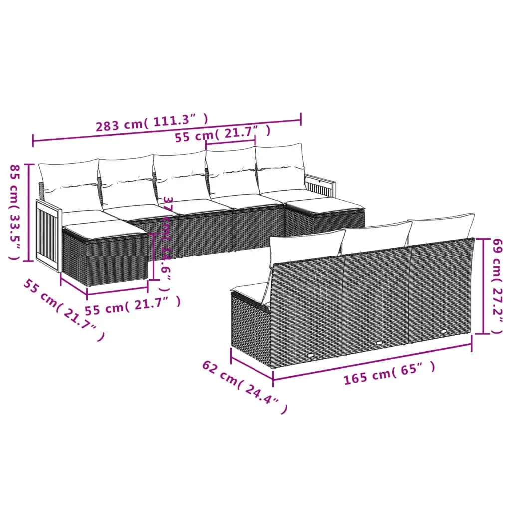 Garden Sofa Set 10 Piece Outdoor Furniture Grey Poly Rattan Patio Sectional