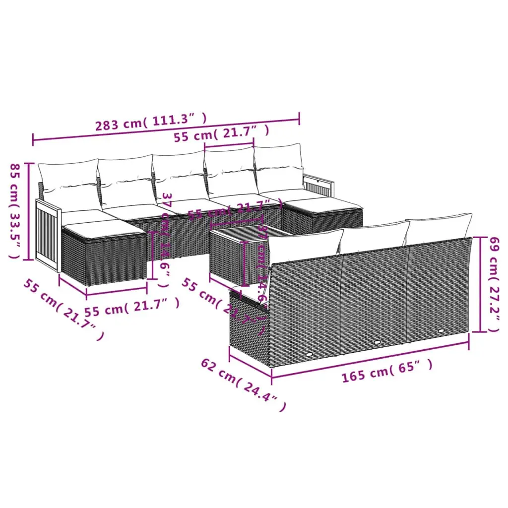 Garden Sofa Set Modular Outdoor Furniture 11 Piece Grey Poly Rattan Patio Lounge