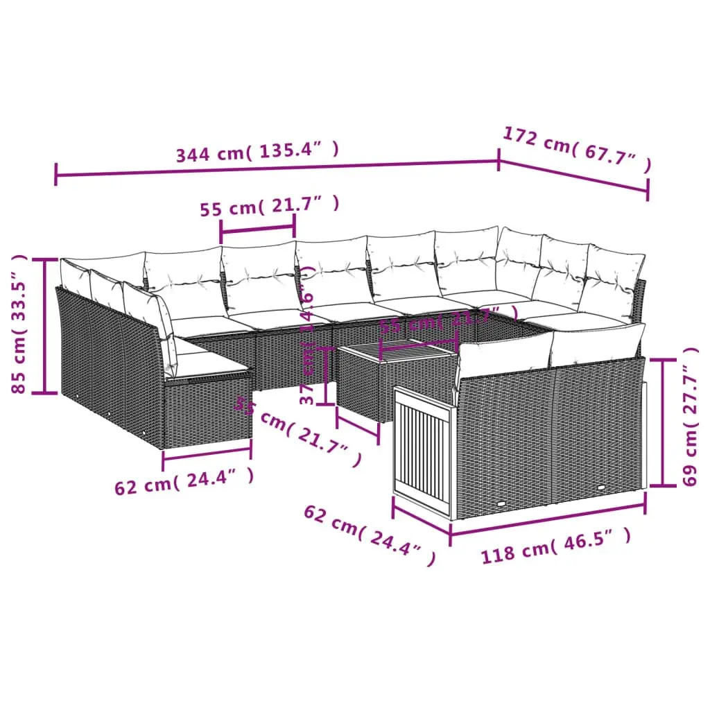 Garden Sofa Set 13 Piece Outdoor Furniture Grey Poly Rattan Patio Lounge
