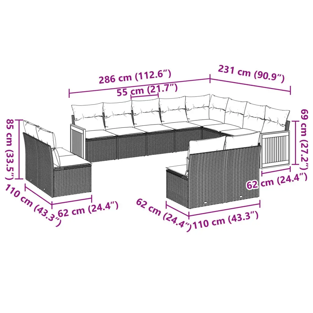 Garden Sofa Set 12 Piece Outdoor Furniture Patio Seating Black