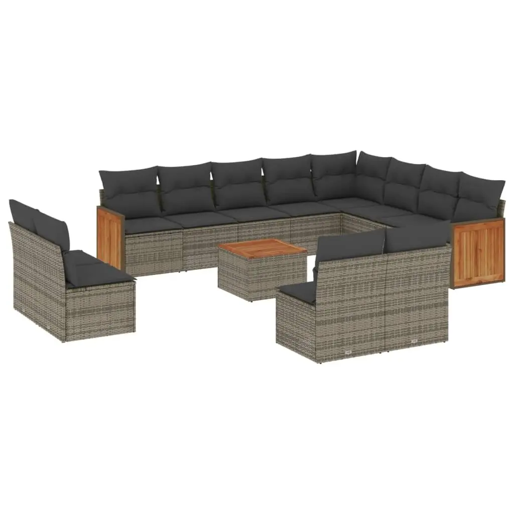 Outdoor Garden Sofa Set 13 Pieces with Cushions Grey Poly Rattan Patio Furniture