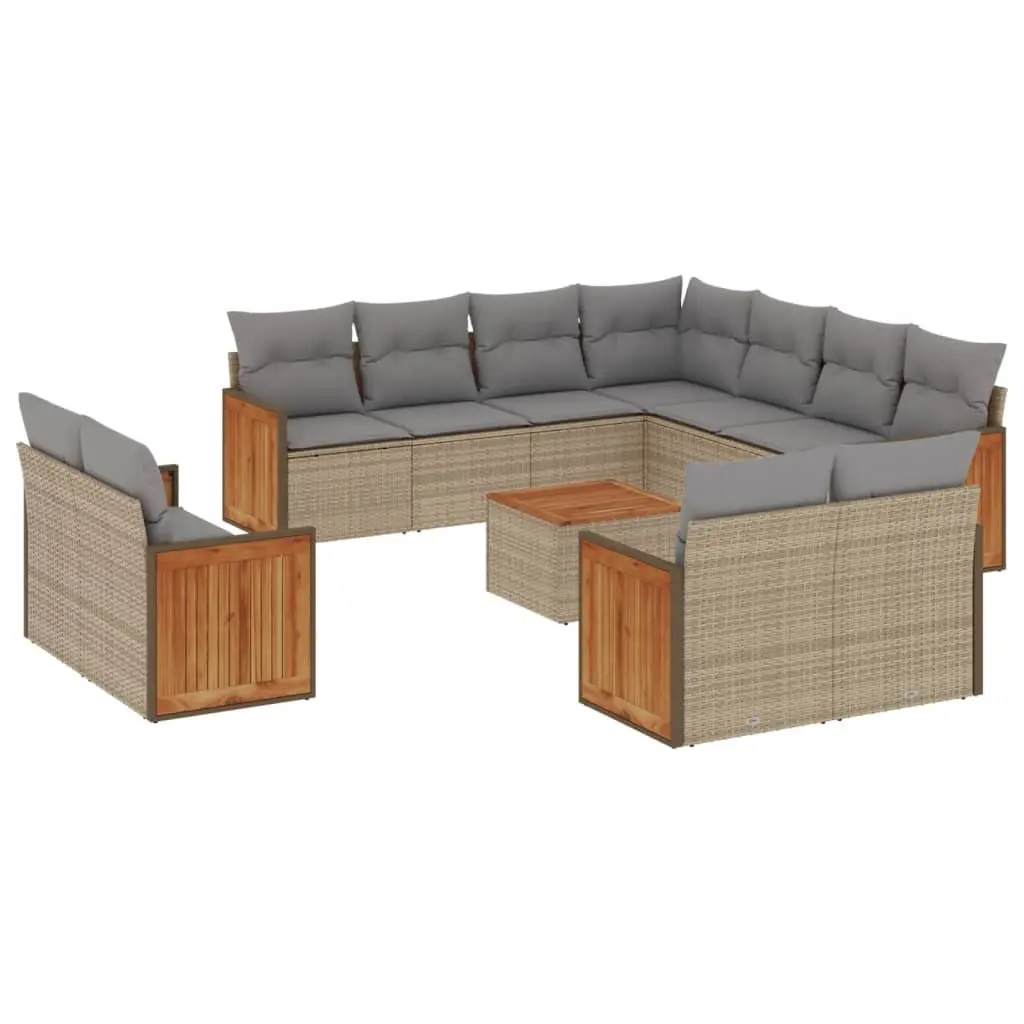 Garden Sofa Set 12 Piece Outdoor Furniture Modular Beige PE Rattan Patio