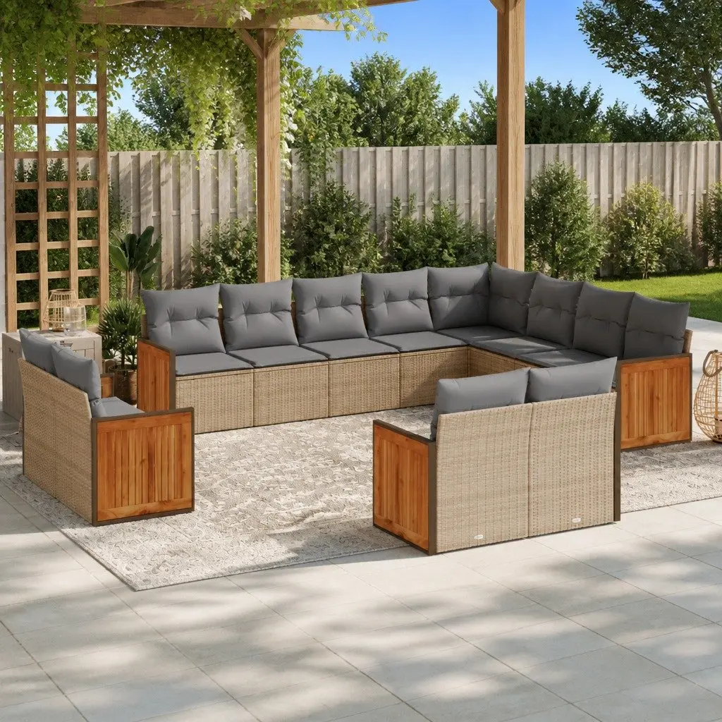 Garden Sofa Set Modular Outdoor Furniture 12 Piece Beige Poly Rattan