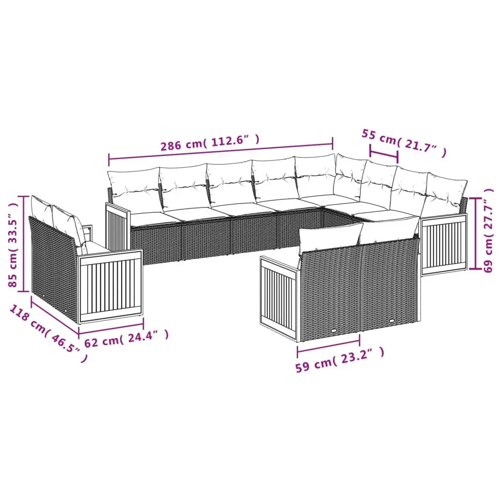 Garden Sofa Set Modular Outdoor Furniture 12 Piece Beige Poly Rattan