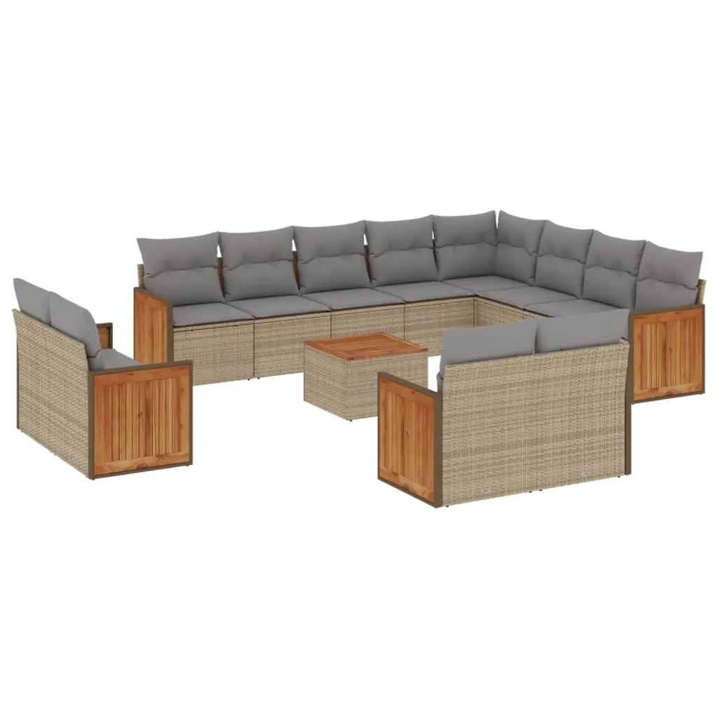 Outdoor Furniture Set 13 Piece Modular Sofa Beige Poly Rattan with Cushions for Patio Garden