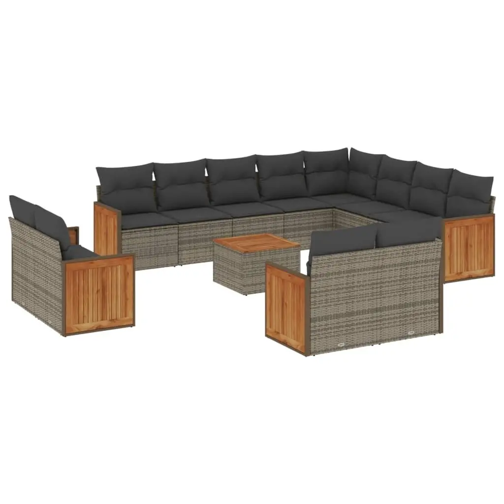 Garden Sofa Set 13 Piece Outdoor Furniture Patio Grey Poly Rattan with Cushions