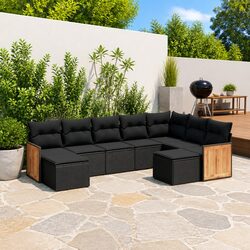 Garden Sofa Set 9 Piece Outdoor Furniture Modular Sectional with Cushions Black