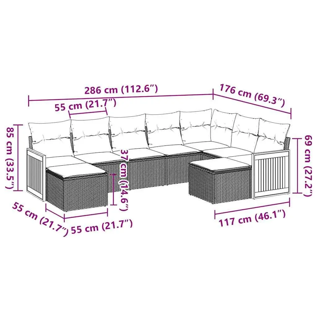 Garden Sofa Set 9 Piece Modular Sectional Outdoor Furniture with Cushions Black