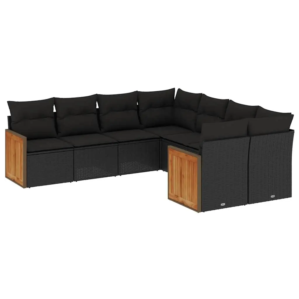 Garden Sofa Set 8 Piece Outdoor Furniture Modular Black PE Rattan with Cushions