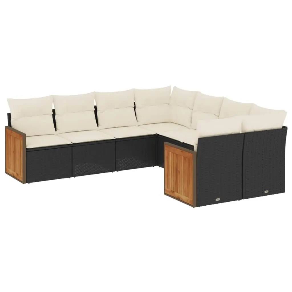 Garden Sofa Set 8 Piece Outdoor Furniture Cushions Black Poly Rattan