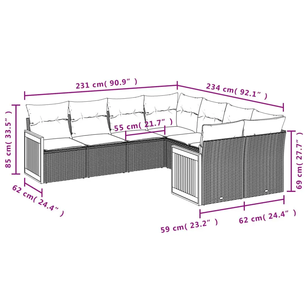 Garden Sofa Set 8 Piece Outdoor Furniture Cushions Black Poly Rattan