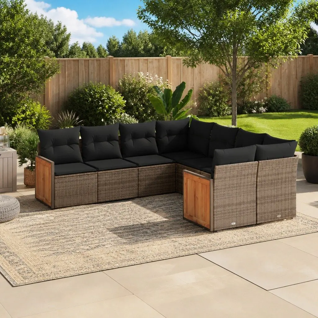 Garden Sofa Set Modular Outdoor Furniture 8 Piece Grey Poly Rattan