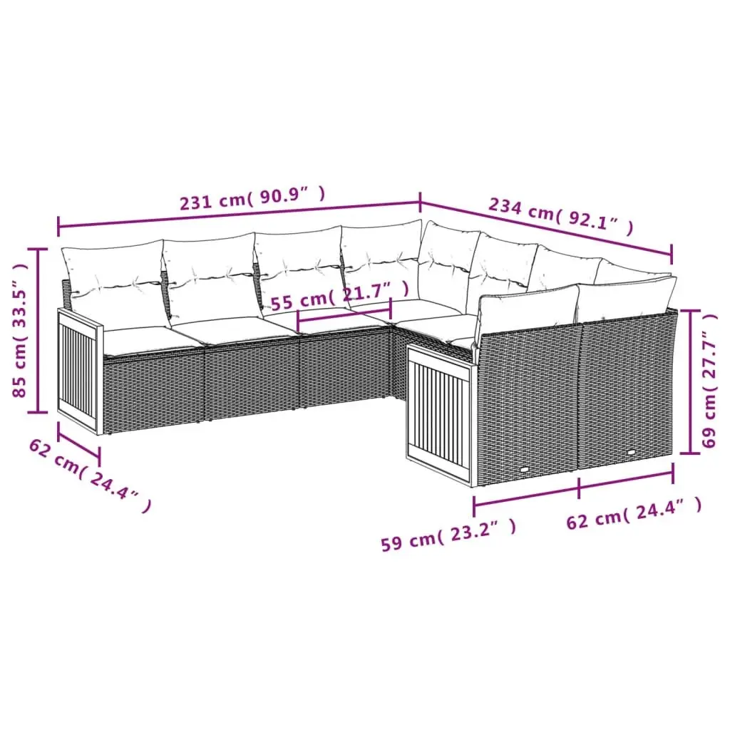 Garden Sofa Set Modular Outdoor Furniture 8 Piece Grey Poly Rattan