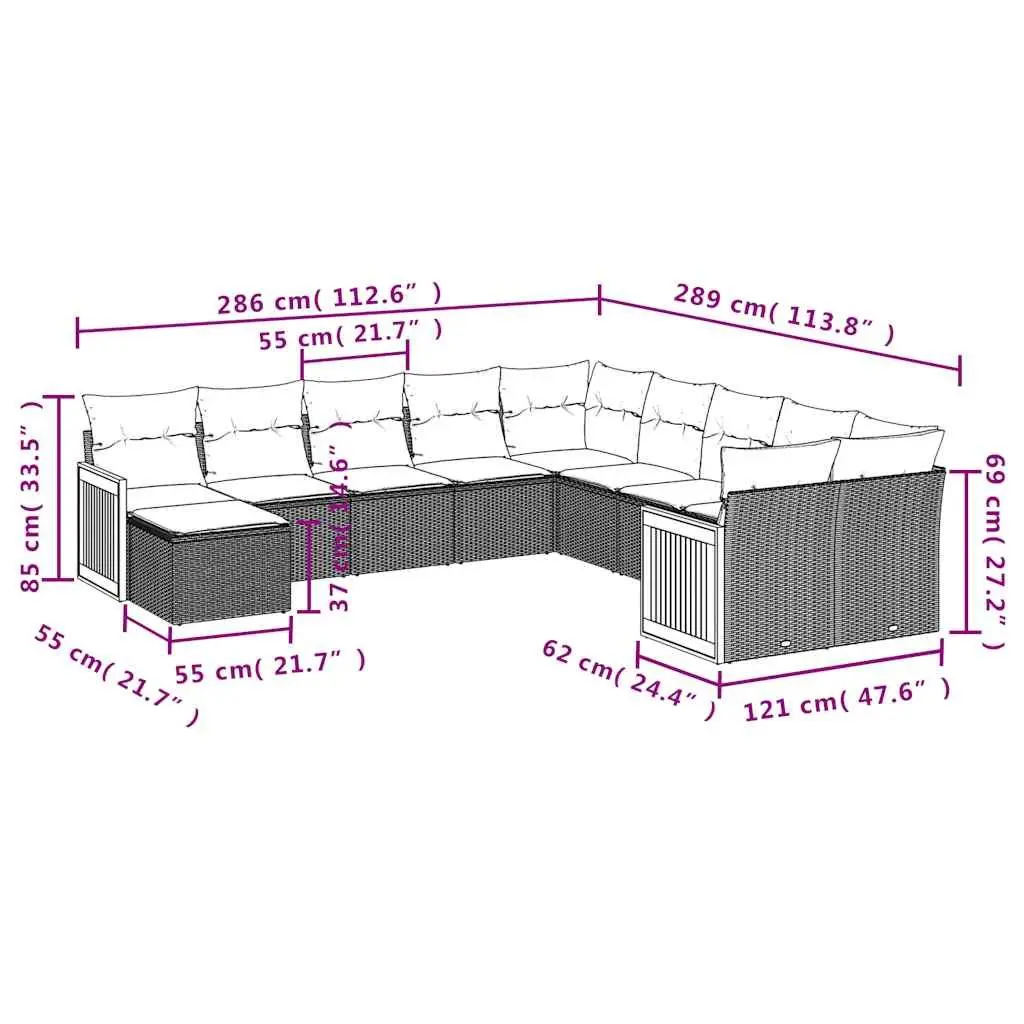 Garden Sofa Set Modular Outdoor Seating 11 Piece Black
