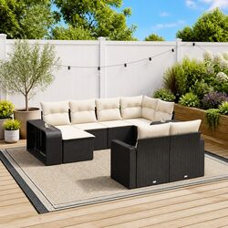 Garden Sofa Set 10 Piece Outdoor Furniture Patio Black Poly Rattan Modular