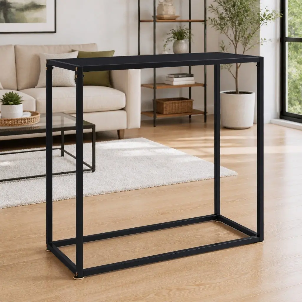 Console Table Black Tempered Glass Steel Frame Modern Side End Table 80x35x75cm