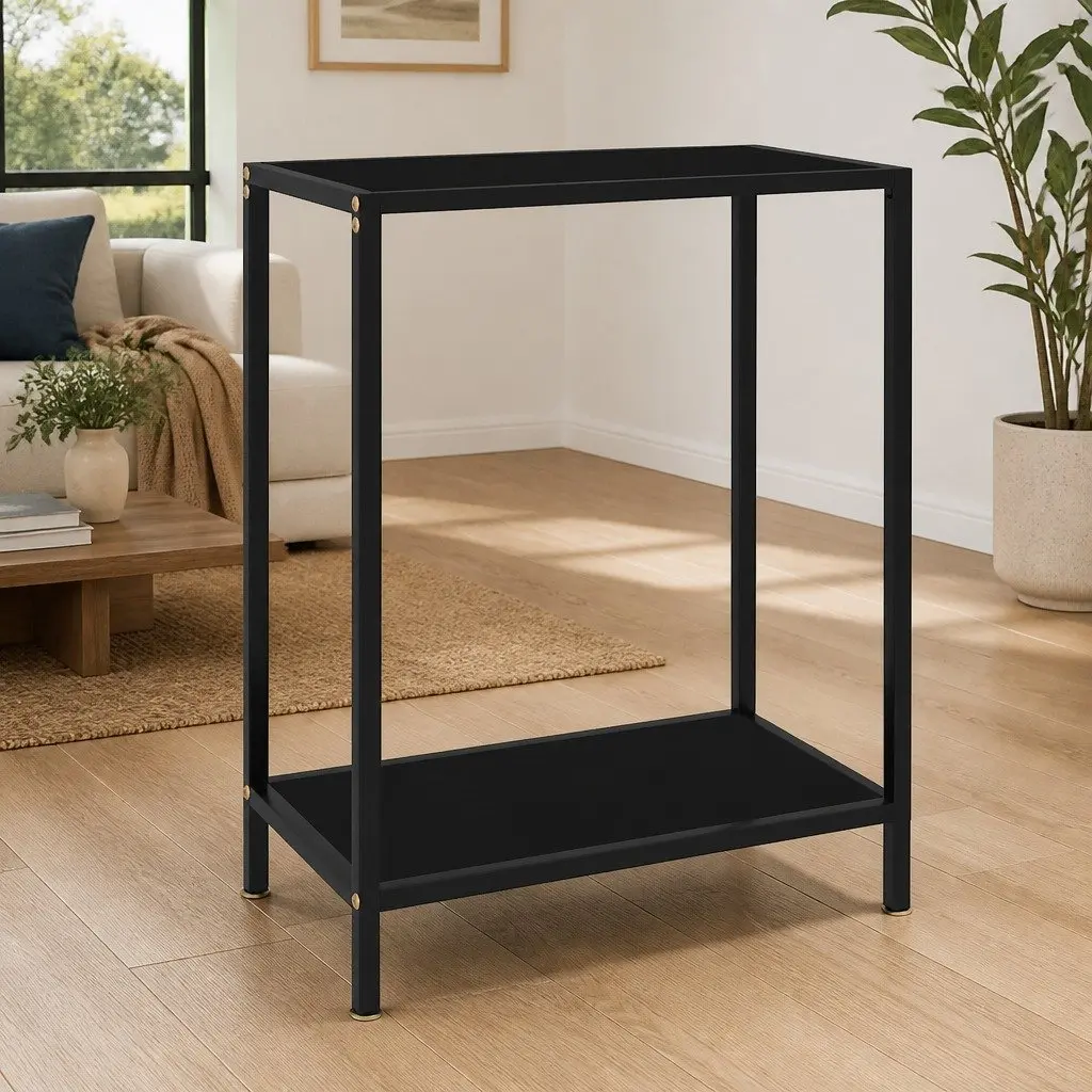 Console Table Storage Shelf Black Tempered Glass Steel Frame 60 x 35 x 75 cm