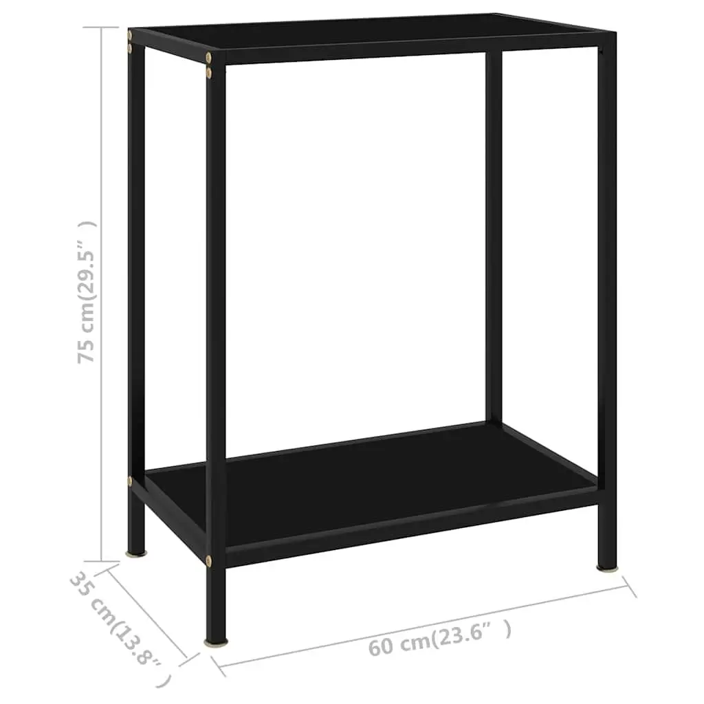 Console Table Storage Shelf Black Tempered Glass Steel Frame 60 x 35 x 75 cm