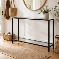 Console Table Tempered Glass Transparent End Table Side Shelf Storage