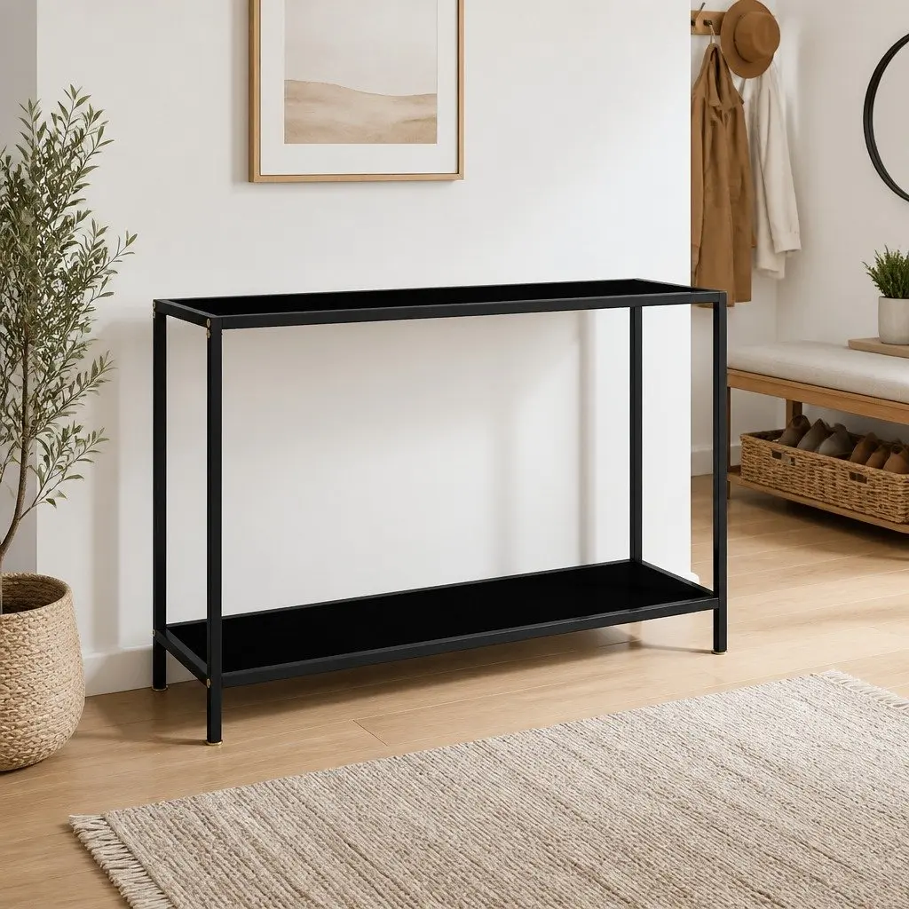 Console Table Black Glass Top Steel Frame Side Accent End Table 120x35x75cm