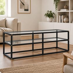 Black TV Cabinet with Glass Shelving for Everyday Use