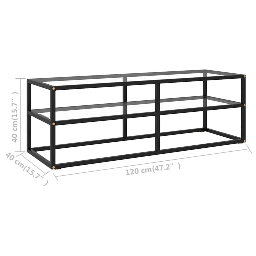 Black TV Stand with Tempered Glass Shelves for Living Room Furniture 120x40x40cm