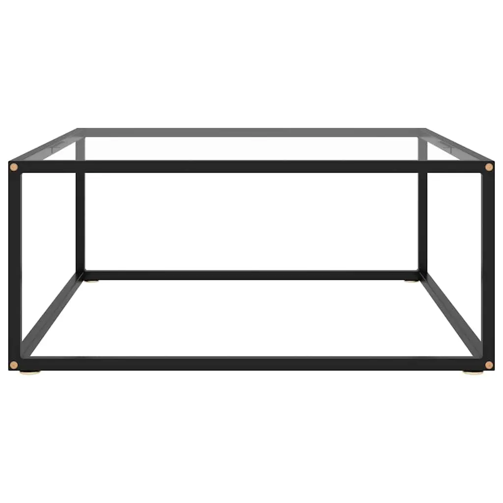 Black Coffee Table Tempered Glass Top Steel Frame Living Room Furniture