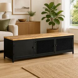 Reliable TV Cabinet in Black Mango Wood for Long-Lasting Use