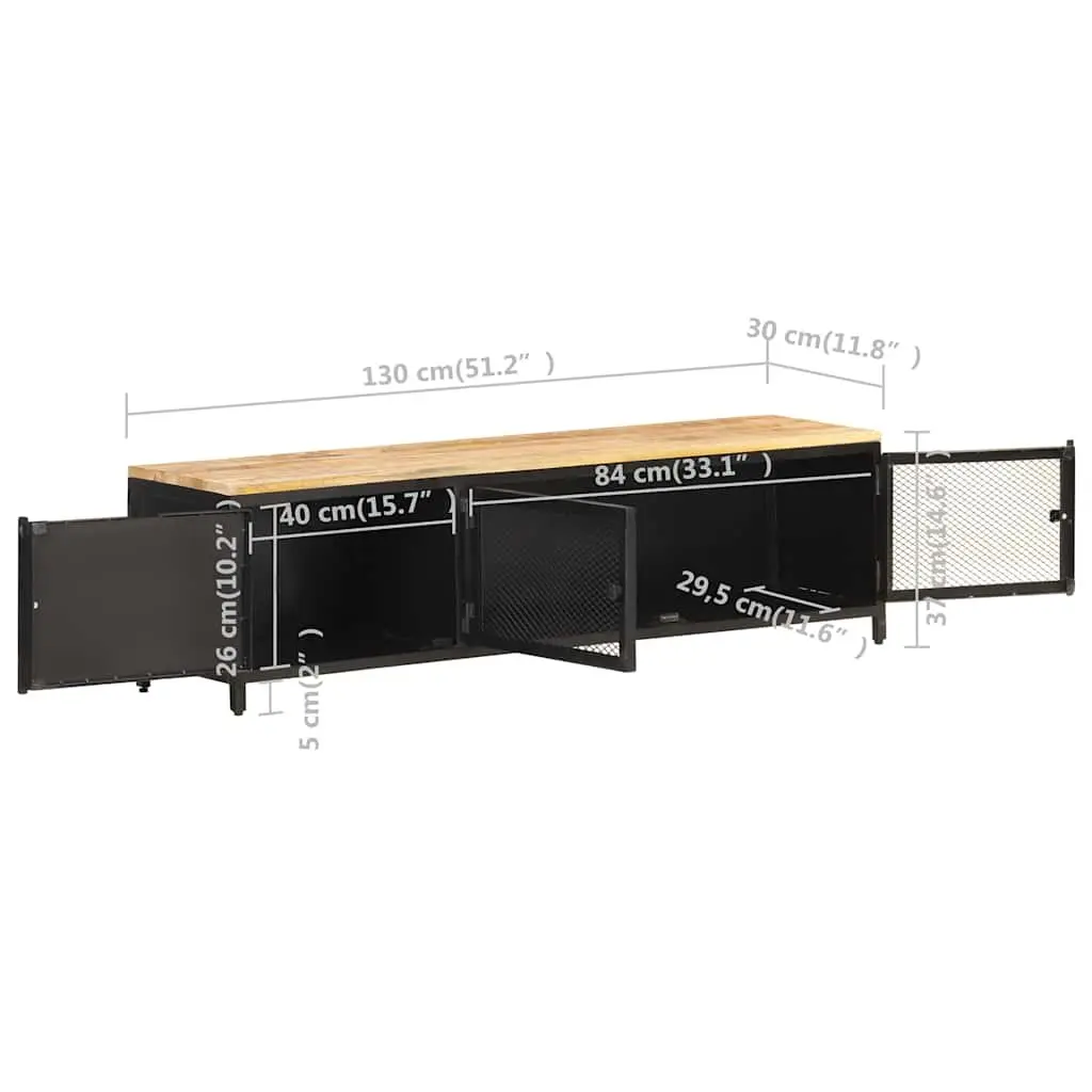 TV Cabinet Industrial Storage Unit 130x30x37 cm Black Mango Wood