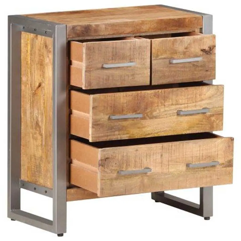 Sideboard 60x35x70 cm Brown Rough Mango Wood Storage Cabinet Four Drawers