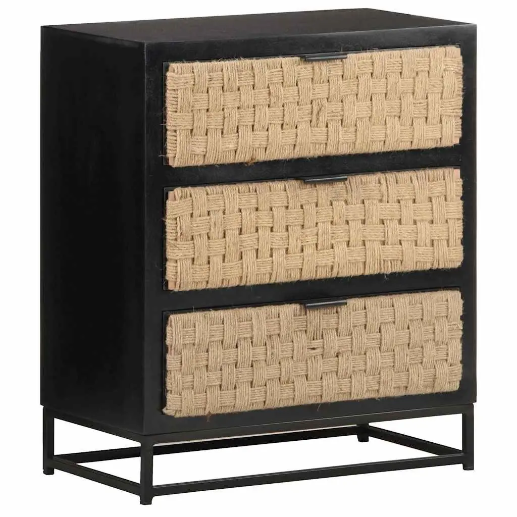 Solid Mango Wood Sideboard Storage Cabinet 60x35x70cm Black Industrial Style