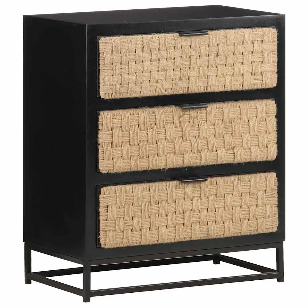 Solid Mango Wood Sideboard Storage Cabinet 60x35x70cm Black Industrial Style