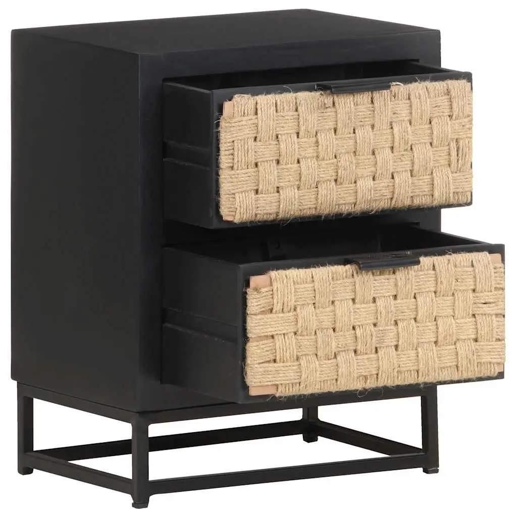 Bedside Cabinet Nightstand 40x30x50 cm Two Drawer Black Wood Storage