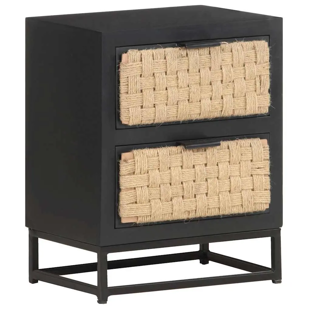 Bedside Cabinet Nightstand 40x30x50 cm Two Drawer Black Wood Storage