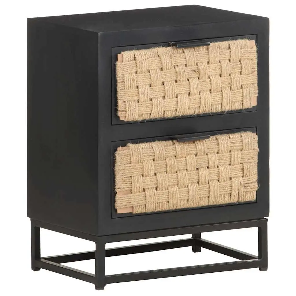 Bedside Cabinet Nightstand 40x30x50 cm Two Drawer Black Wood Storage