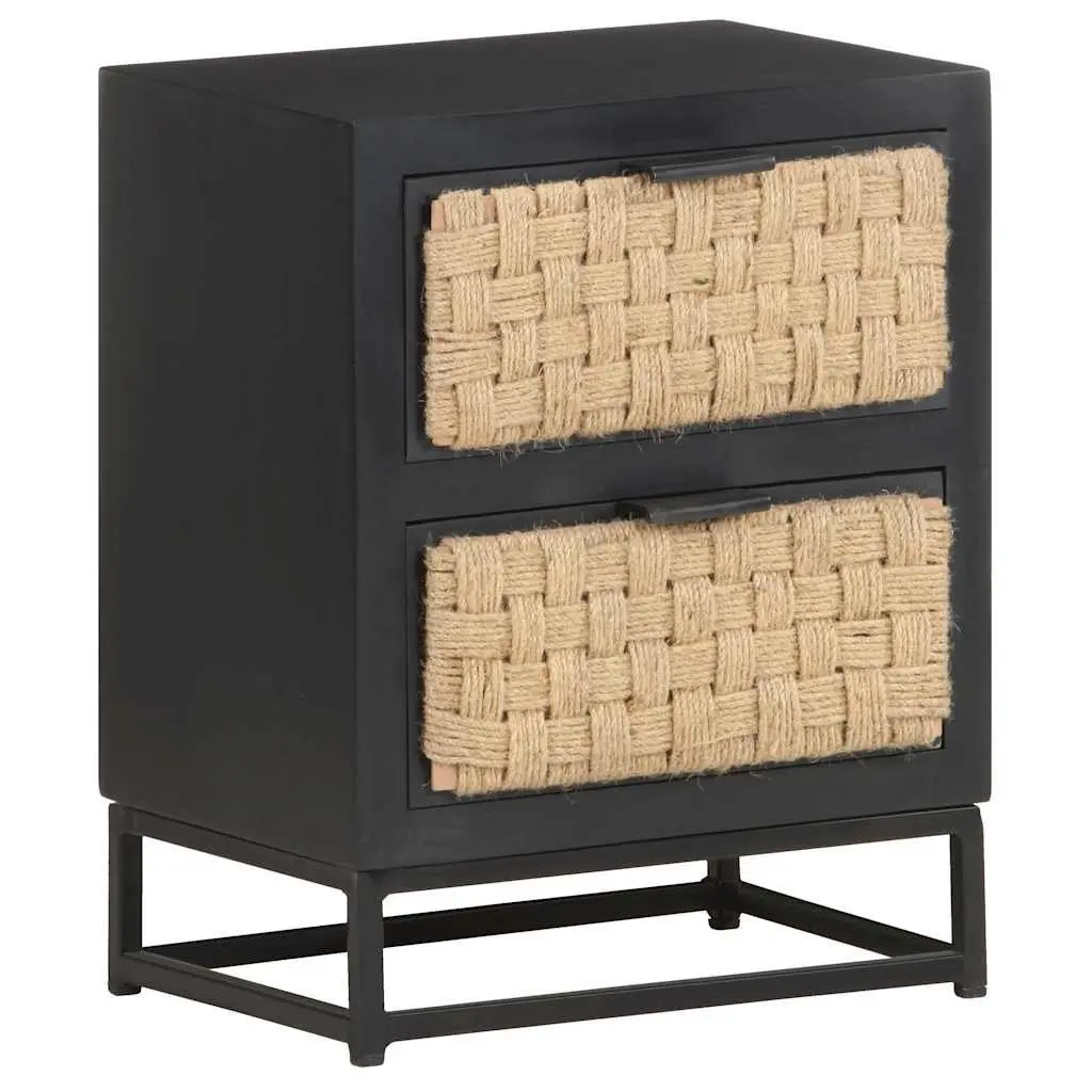 Bedside Cabinet Nightstand 40x30x50 cm Two Drawer Black Wood Storage