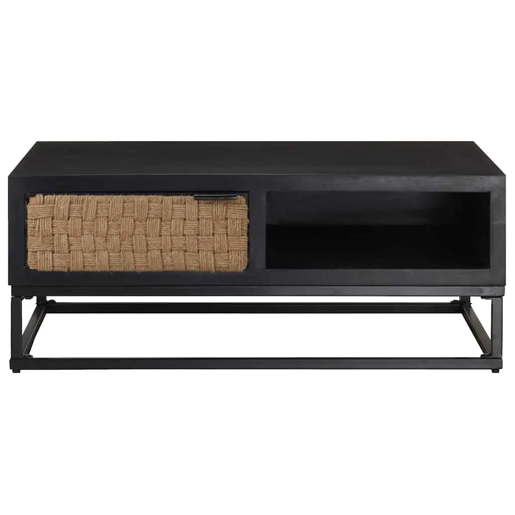 Coffee Table Storage Compartment 90x60x35cm Black Solid Mango Wood Industrial Accent Furniture