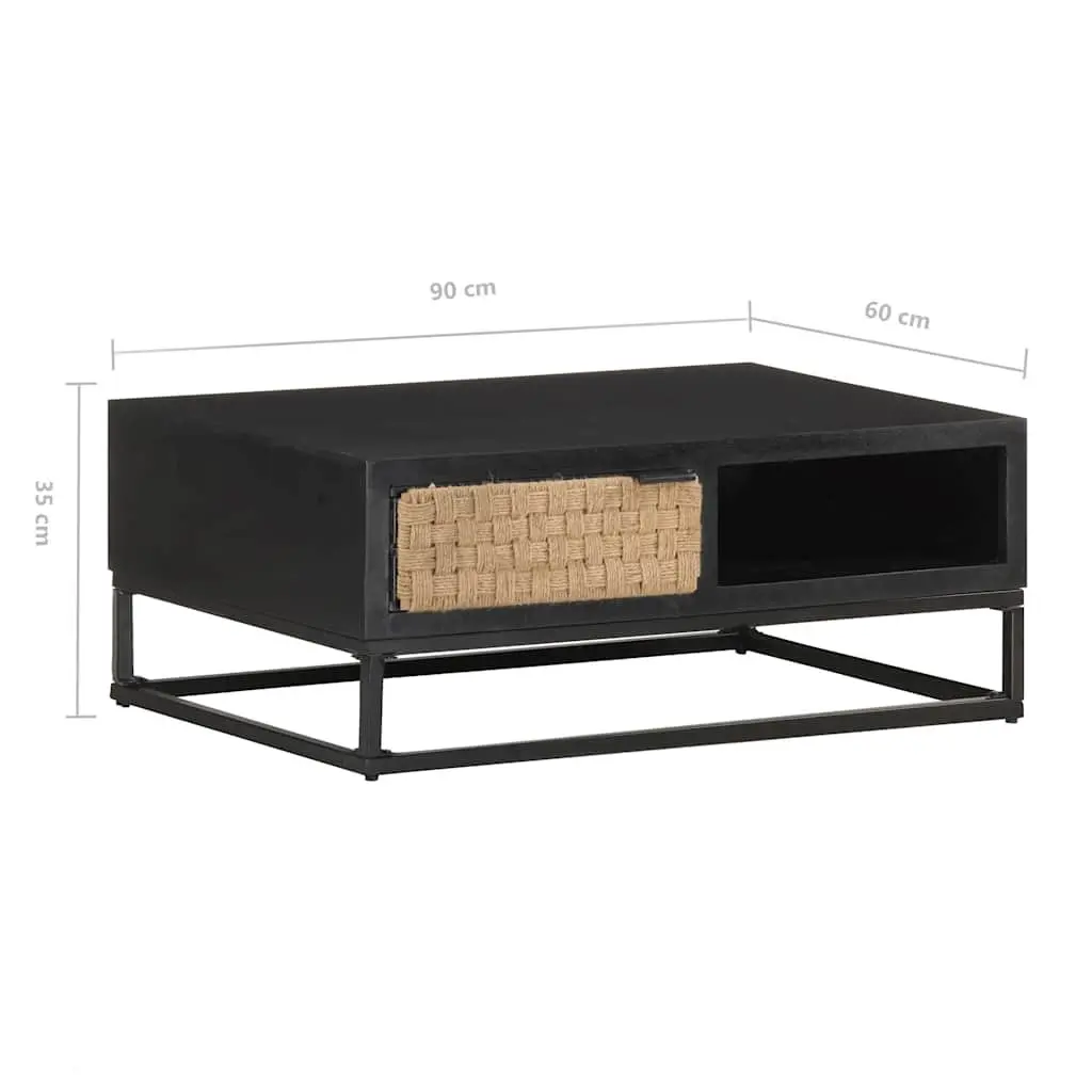 Coffee Table Storage Compartment 90x60x35cm Black Solid Mango Wood Industrial Accent Furniture