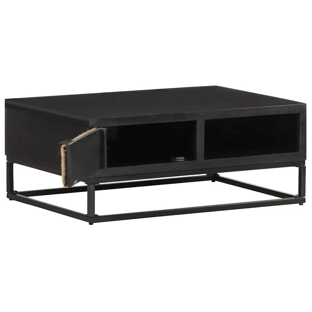 Coffee Table Storage Compartment 90x60x35cm Black Solid Mango Wood Industrial Accent Furniture