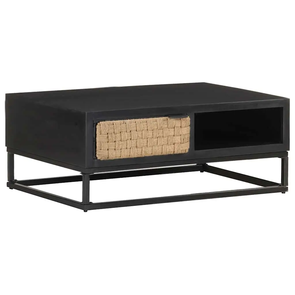 Coffee Table Storage Compartment 90x60x35cm Black Solid Mango Wood Industrial Accent Furniture