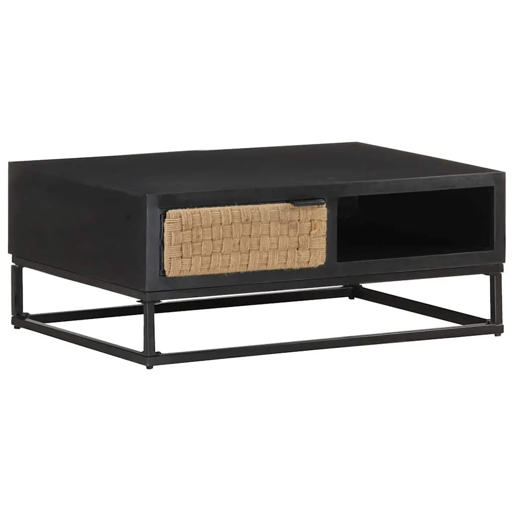 Coffee Table Storage Compartment 90x60x35cm Black Solid Mango Wood Industrial Accent Furniture