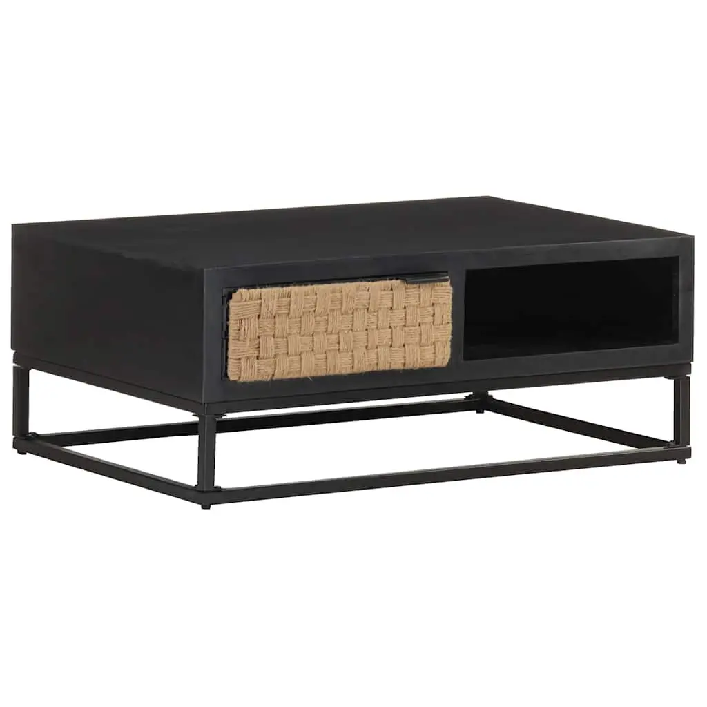 Coffee Table Storage Compartment 90x60x35cm Black Solid Mango Wood Industrial Accent Furniture