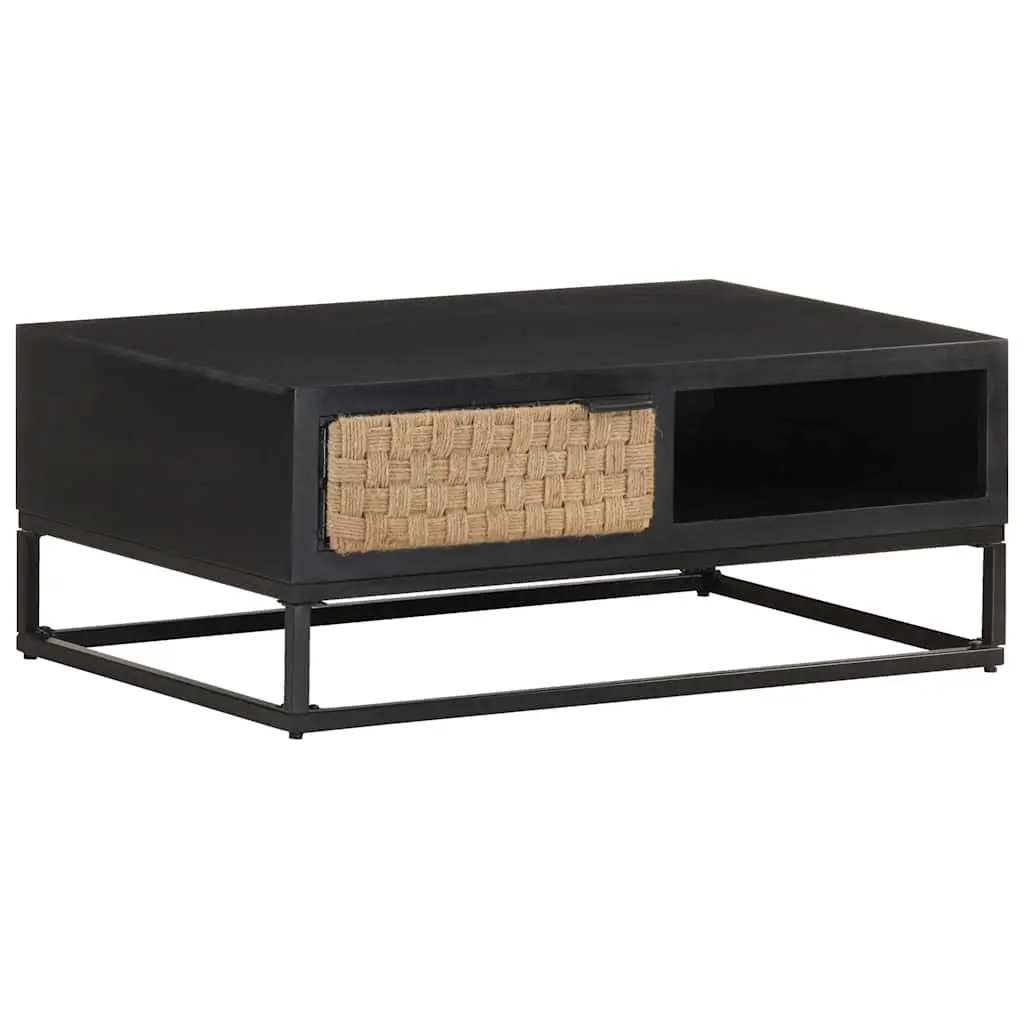 Coffee Table Storage Compartment 90x60x35cm Black Solid Mango Wood Industrial Accent Furniture