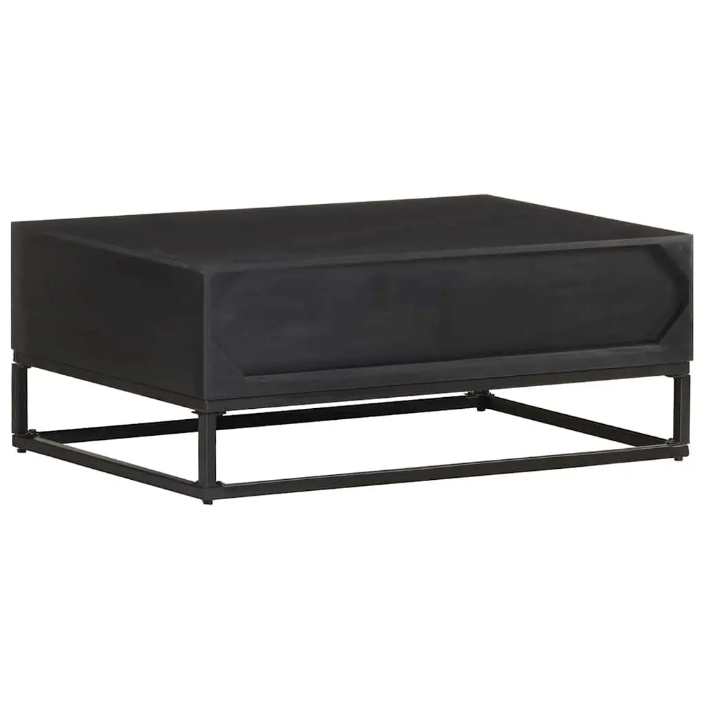 Coffee Table Storage Compartment 90x60x35cm Black Solid Mango Wood Industrial Accent Furniture