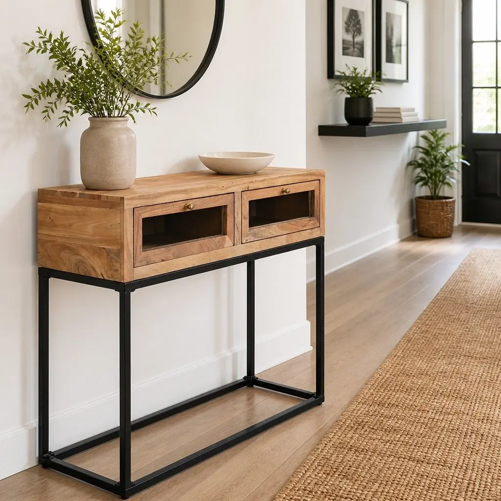 Console Table in Solid Acacia Wood 90x35x76 cm