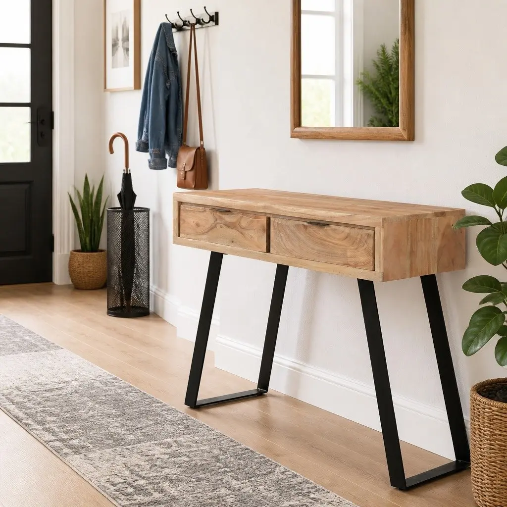 Console Table Storage Drawers 100x35x76 cm Solid Acacia Wood Brown Live Edges