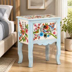 Warm Hand-Painted Mango Wood Nightstand for Practical Living